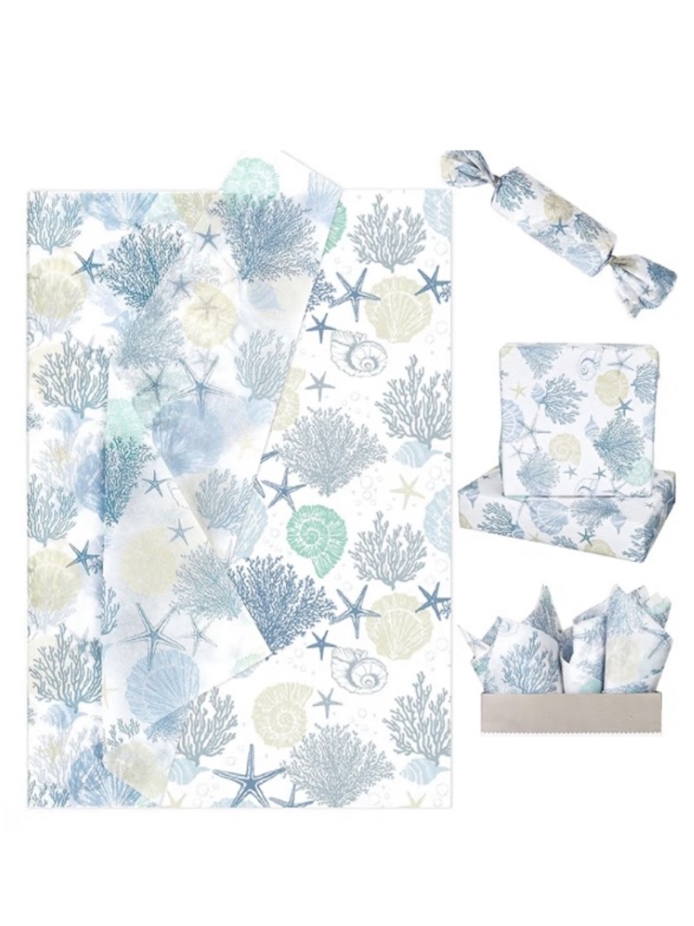 10 Pack 14x20 Tissue Paper Beach Theme Starfish Shells